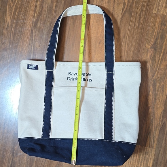Lands' End Navy and Cream Medium Canvas Tote Bag "Save Water, Drink Margs" - Picture 8 of 10